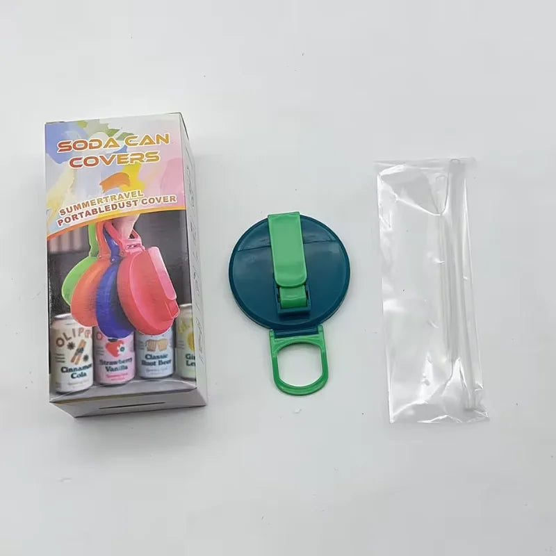 1PCS Soda Can Lid with  Straws Reusable Silicone Lid Cover Portable Canned Beverages Juice Beer Straw Cap for Home Picnic