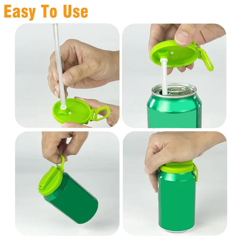 1PCS Soda Can Lid with  Straws Reusable Silicone Lid Cover Portable Canned Beverages Juice Beer Straw Cap for Home Picnic