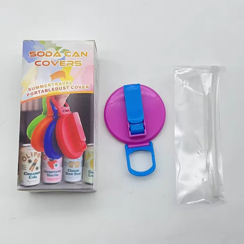 1PCS Soda Can Lid with  Straws Reusable Silicone Lid Cover Portable Canned Beverages Juice Beer Straw Cap for Home Picnic