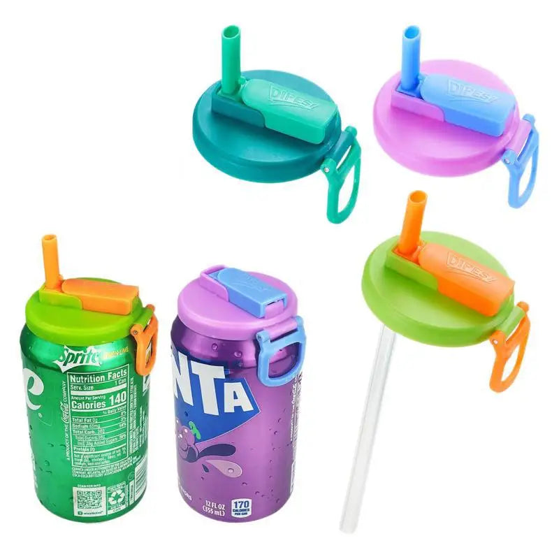 1PCS Soda Can Lid with  Straws Reusable Silicone Lid Cover Portable Canned Beverages Juice Beer Straw Cap for Home Picnic