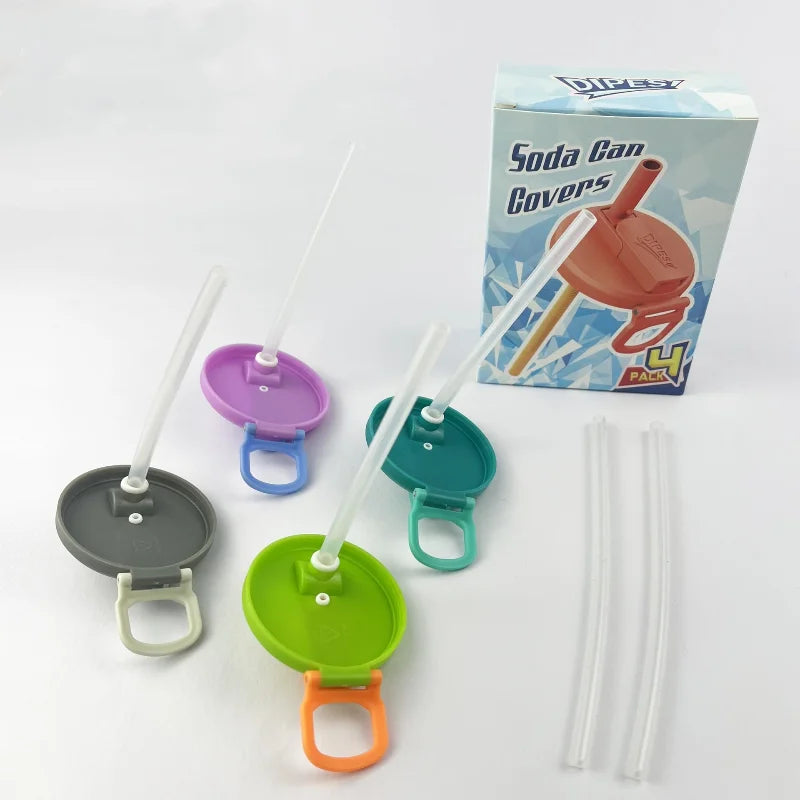 1PCS Soda Can Lid with  Straws Reusable Silicone Lid Cover Portable Canned Beverages Juice Beer Straw Cap for Home Picnic