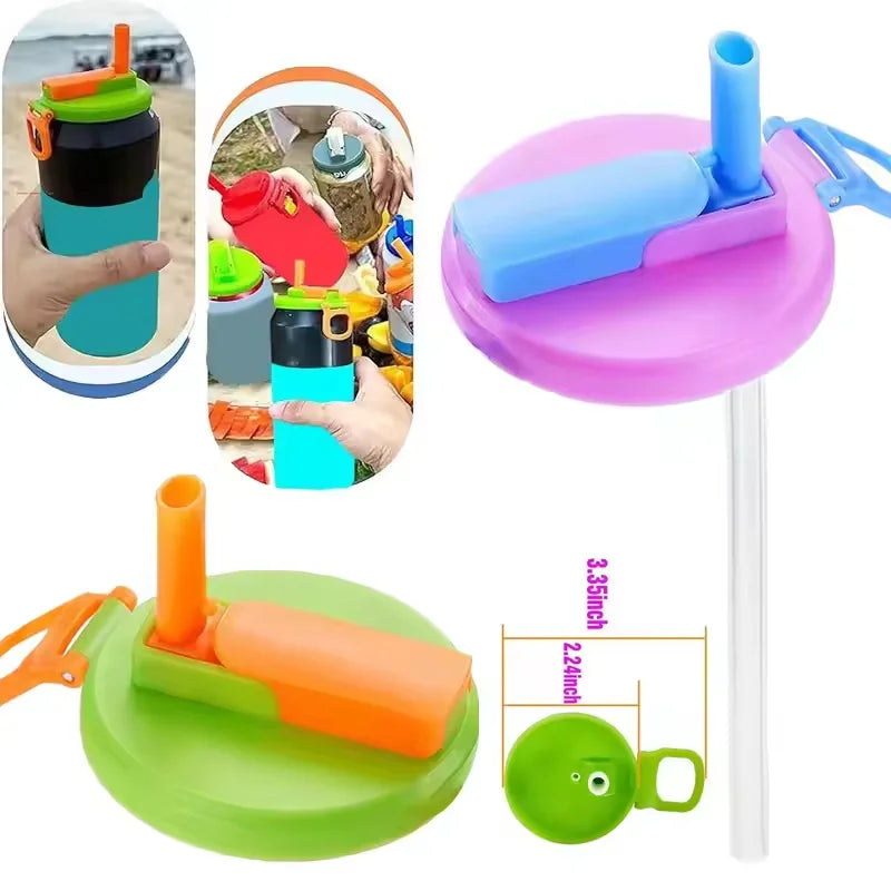 1PCS Soda Can Lid with  Straws Reusable Silicone Lid Cover Portable Canned Beverages Juice Beer Straw Cap for Home Picnic