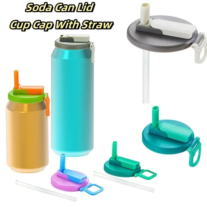1PCS Soda Can Lid with  Straws Reusable Silicone Lid Cover Portable Canned Beverages Juice Beer Straw Cap for Home Picnic